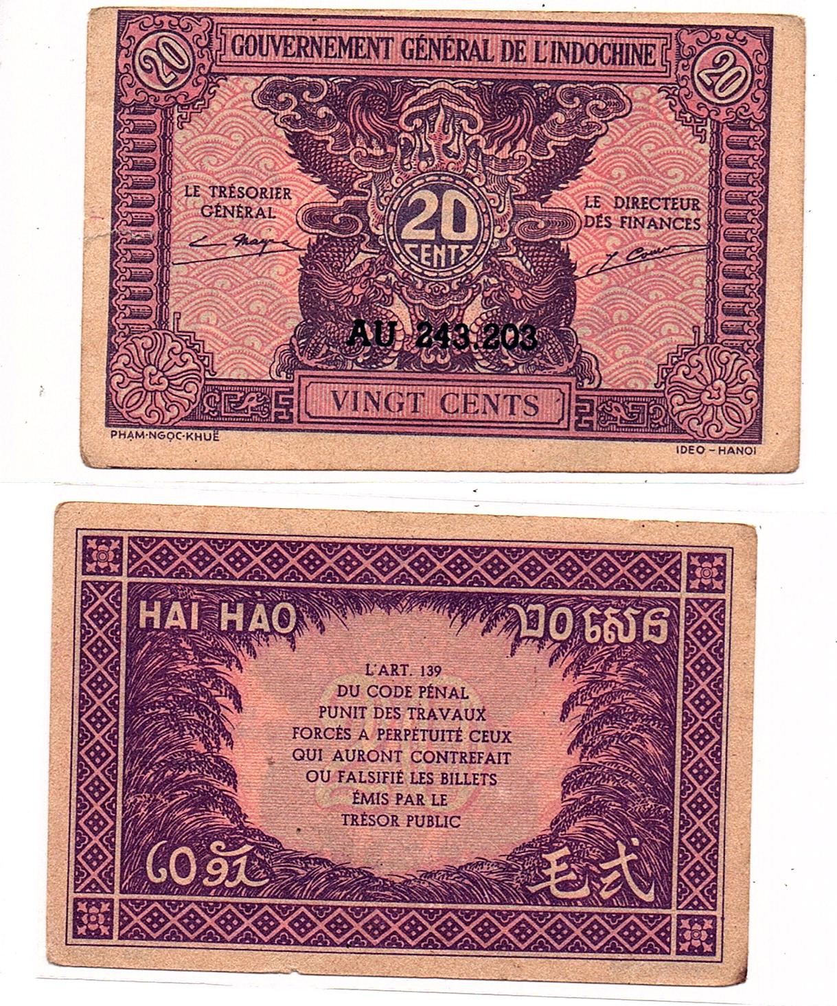 French Indochina #90/VF 20 Cents / Fen / Sen / At / 2 Hào